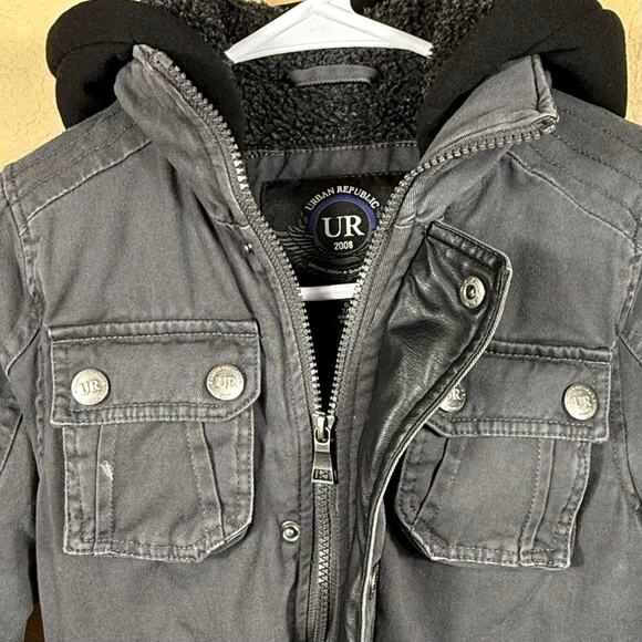 Urban Republic Boys Sherpa Lined Utility Military Jacket Size 7/8 Gray Coat - Picture 3 of 15